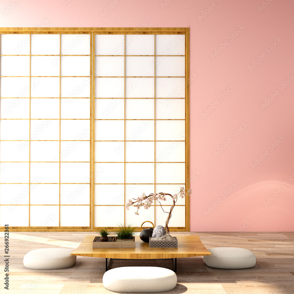 japan fashion color concept in Japanese interior style, 3d illustration, 3d rendering