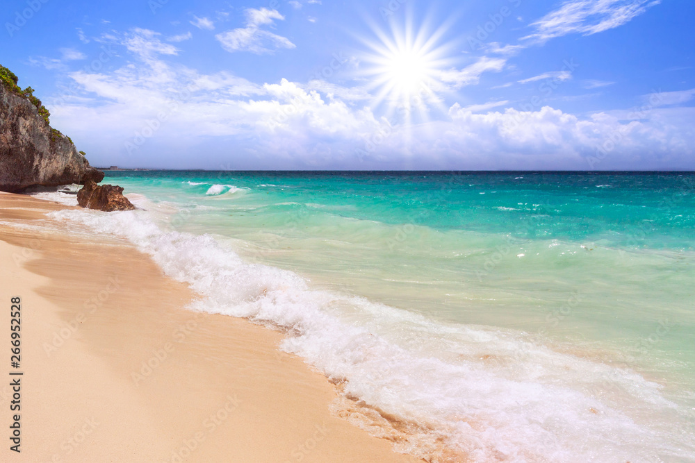 Beautiful Tulum beach at Caribbean sea, Mexico