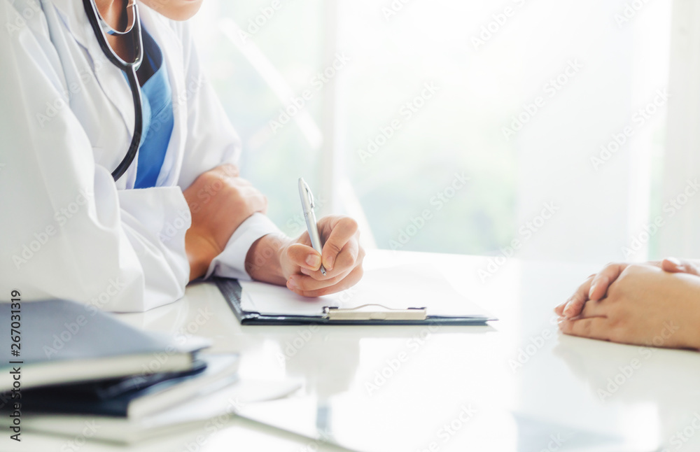 Female patient visits woman doctor or gynecologist during gynaecology check up in office at the hosp