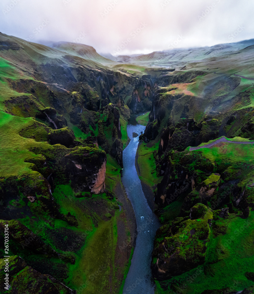 Unique landscape of Fjadrargljufur in Iceland. Top tourism destination. Fjadrargljufur Canyon is a m