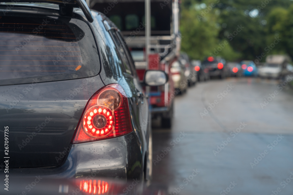 traffic jam with row of cars