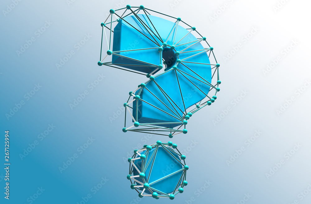 Signo de interrogación y concepto de ciencia y tecnología. Preguntas y respuestas en Internet. Pregu