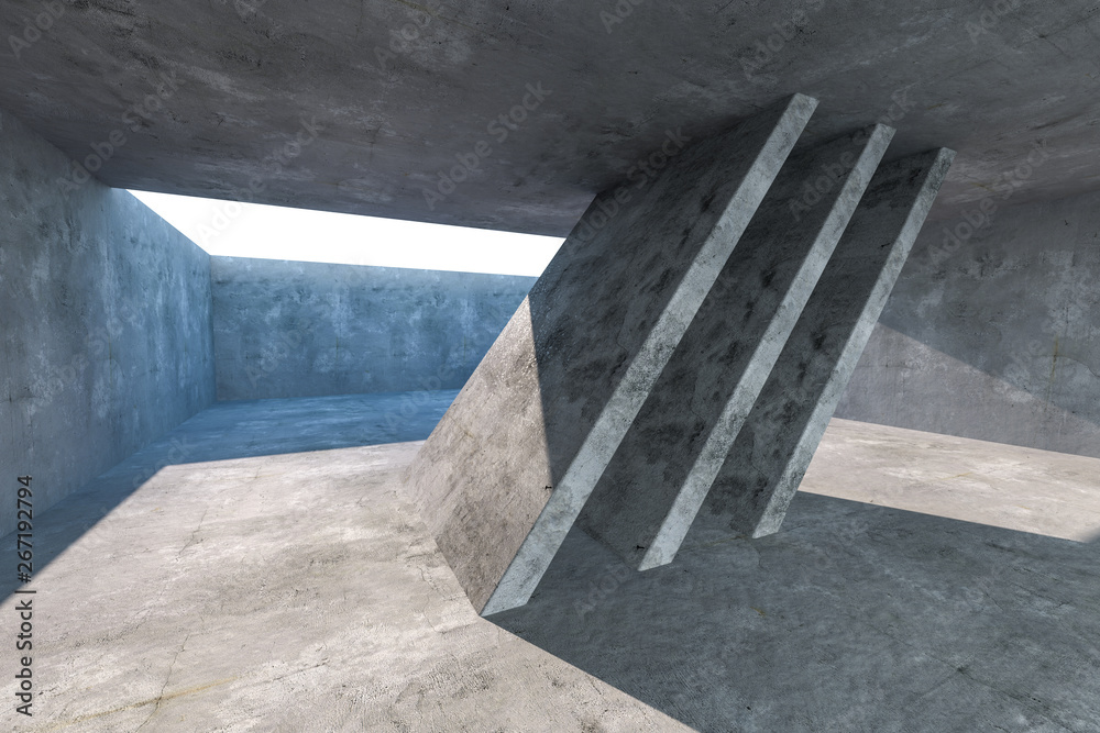 3d rendering, concrete room with creative construction.