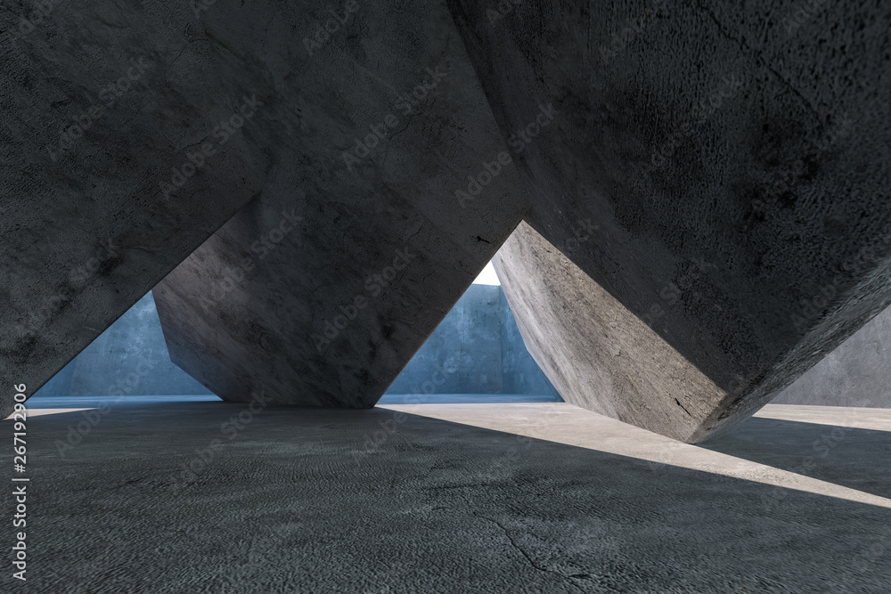 3d rendering, concrete room with creative construction.