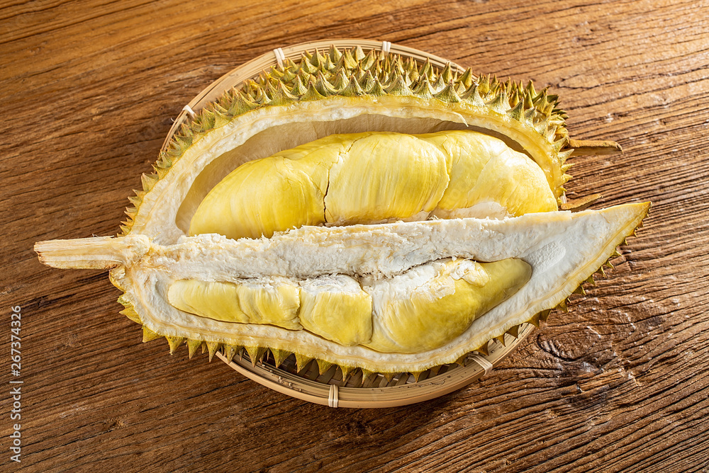 Peeled durian and durian flesh