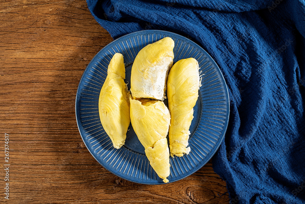 Peeled durian and durian flesh