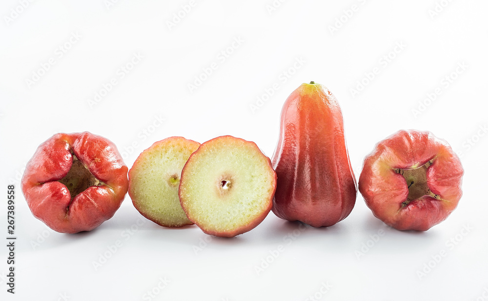 Tropical fruit red lotus leaf slice on white background