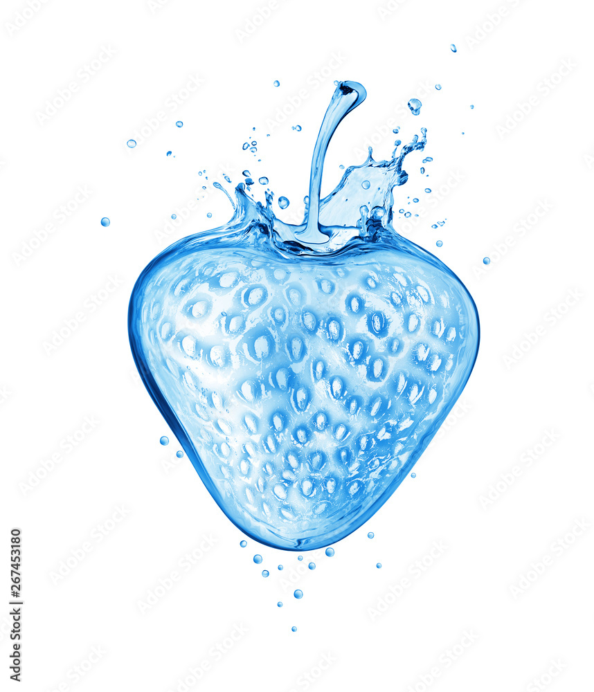 Strawberry made of water splashes. Concept image on white background