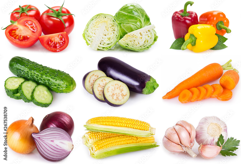 Collection of vegetables on white background