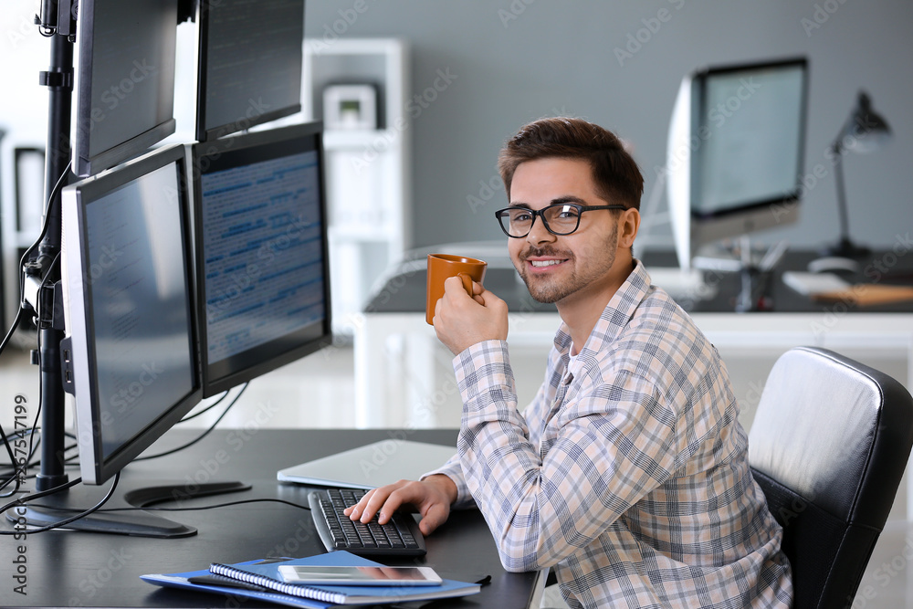 Male programmer working in office