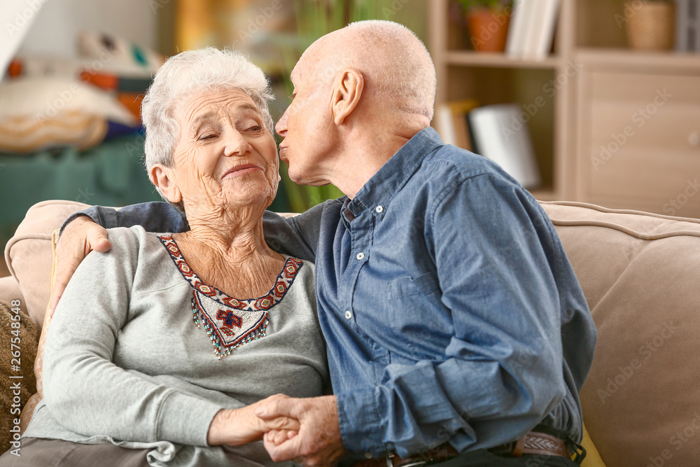 Portrait of happy senior couple at home