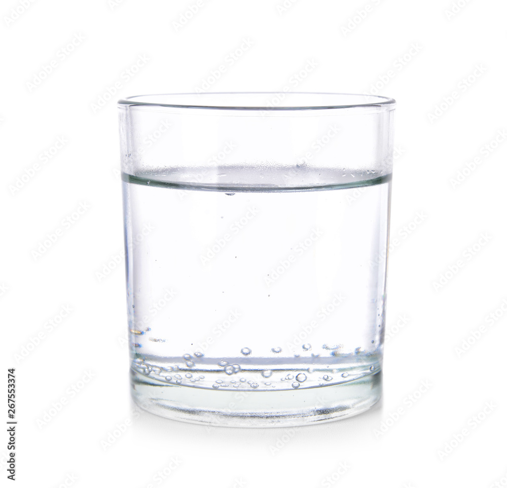 Glass of fresh water on white background