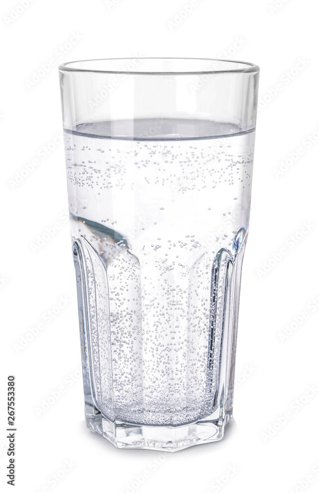 Glass of fresh water on white background