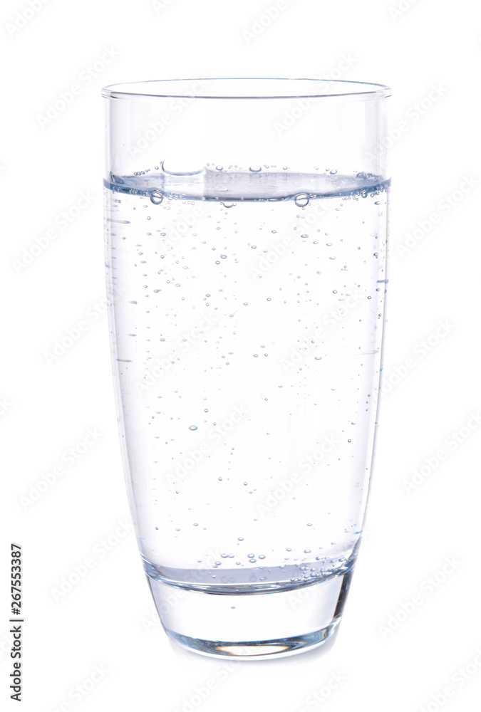 Glass of fresh water on white background