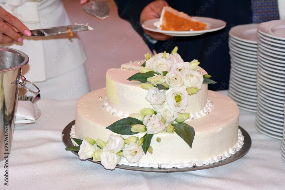 Wedding cake with white flowers