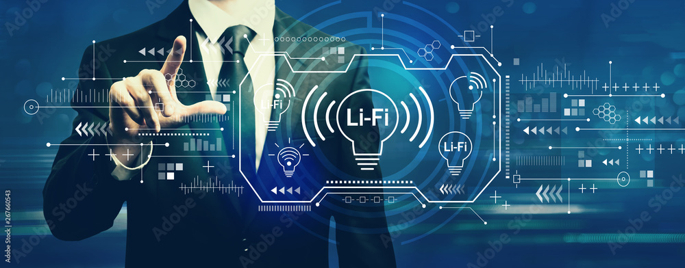 LiFi theme with businessman on a dark blue background