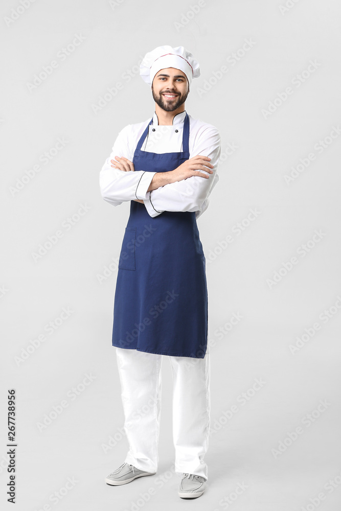 Handsome male chef on white background