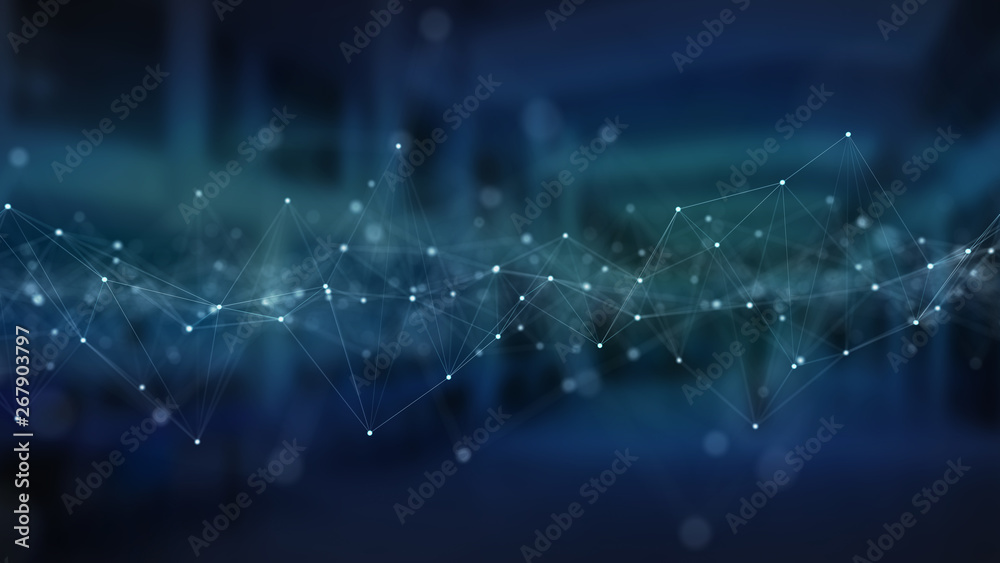 Abstract digital network connection blue background 3D rendering