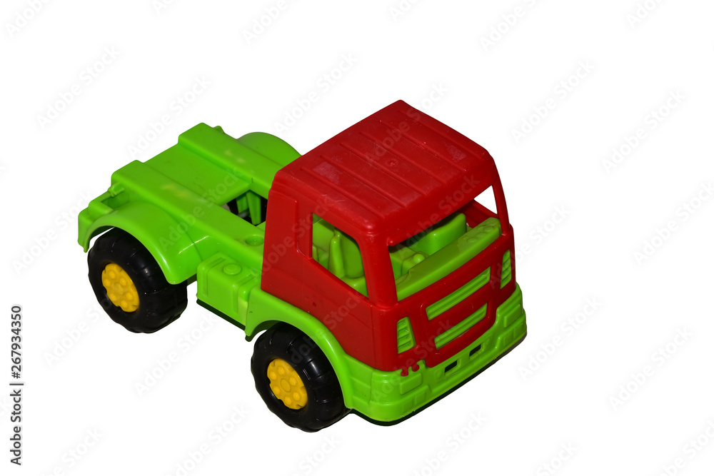 Dirty used toy car truck isolated on white background