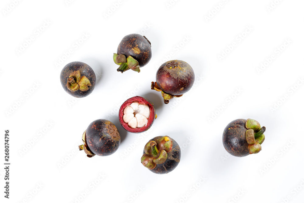 Mangosteen fruit on white background