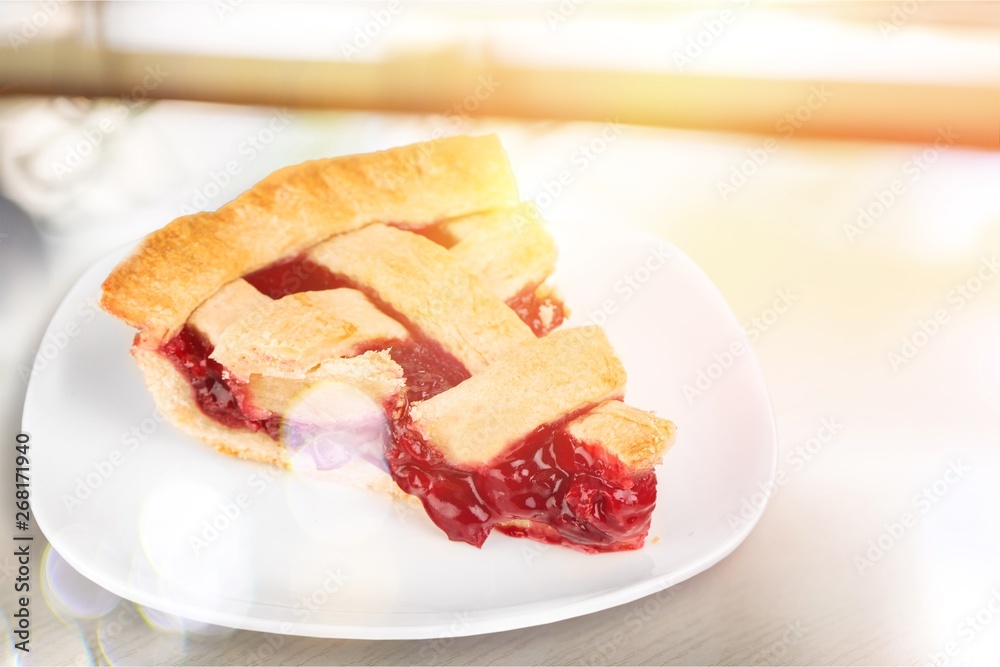 Delicious baked cherry pie isolated on white background