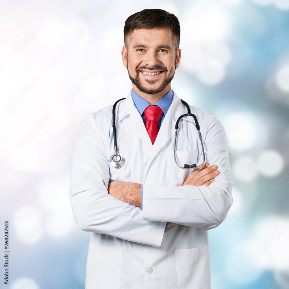 Handsome doctor portrait  on background