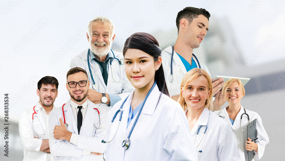 Healthcare people group portrait in creative layout. Professional medical staff, doctors, nurse and 