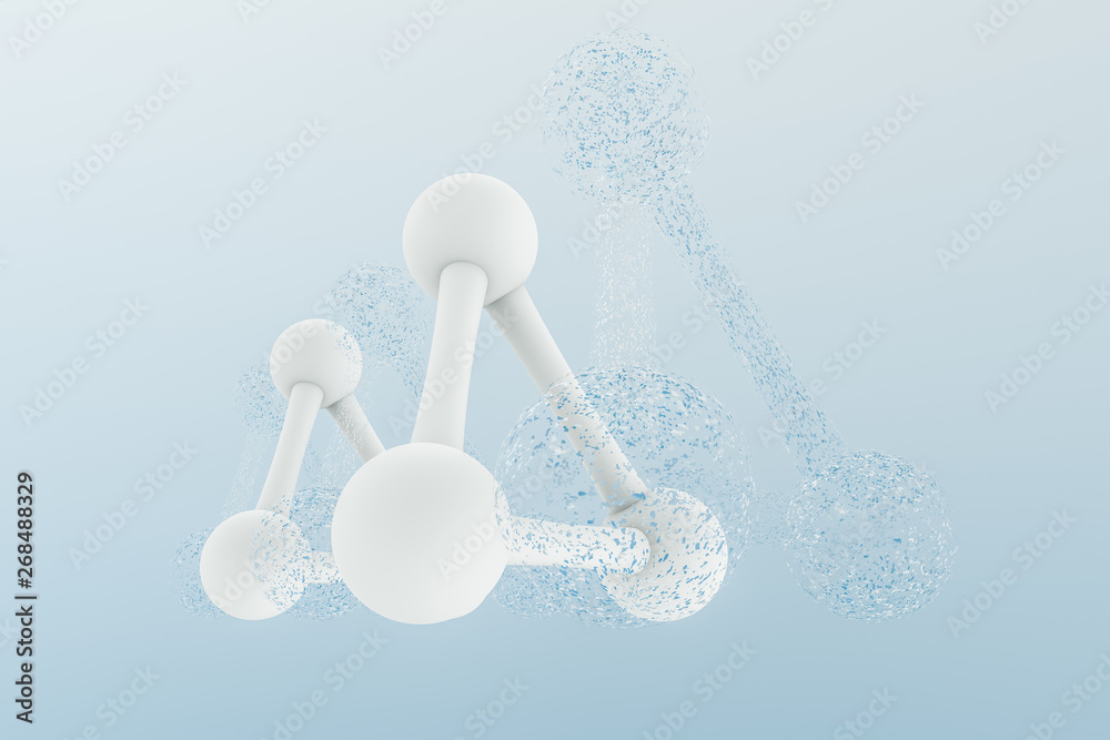 3d rendering, blue chemical formula with particle effects