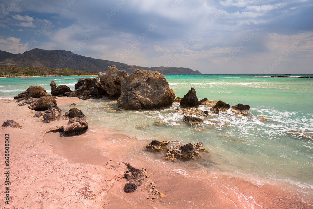 Elafonissi beach with pink sand on Crete, Greece