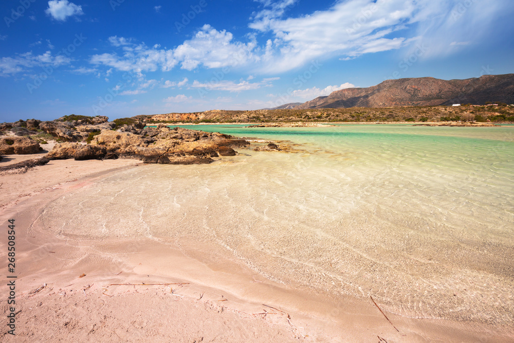 Elafonissi beach with pink sand on Crete, Greece