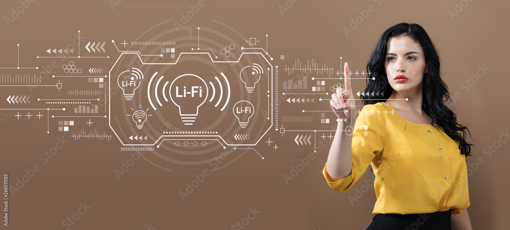 LiFi theme with business woman on a brown background