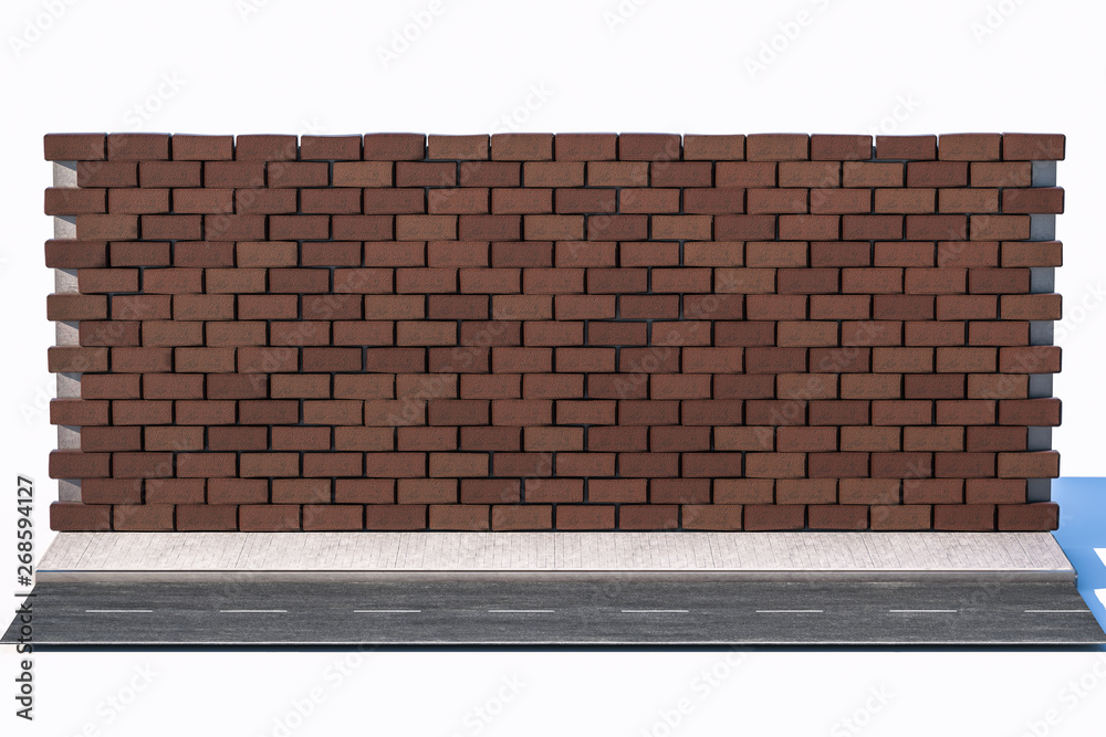 The brick wall and pitch street, 3d rendering.