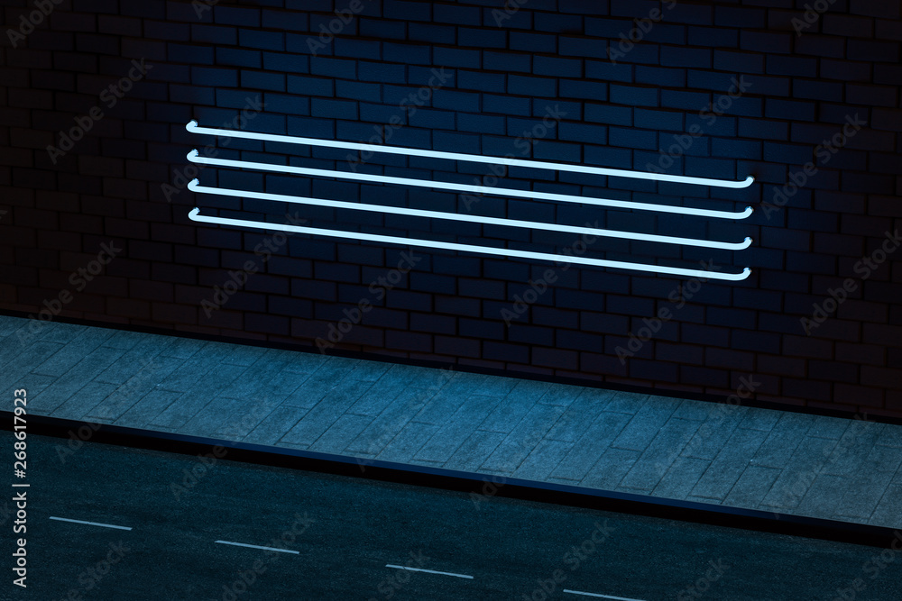 The glowing neon with brick wall background, 3d rendering.