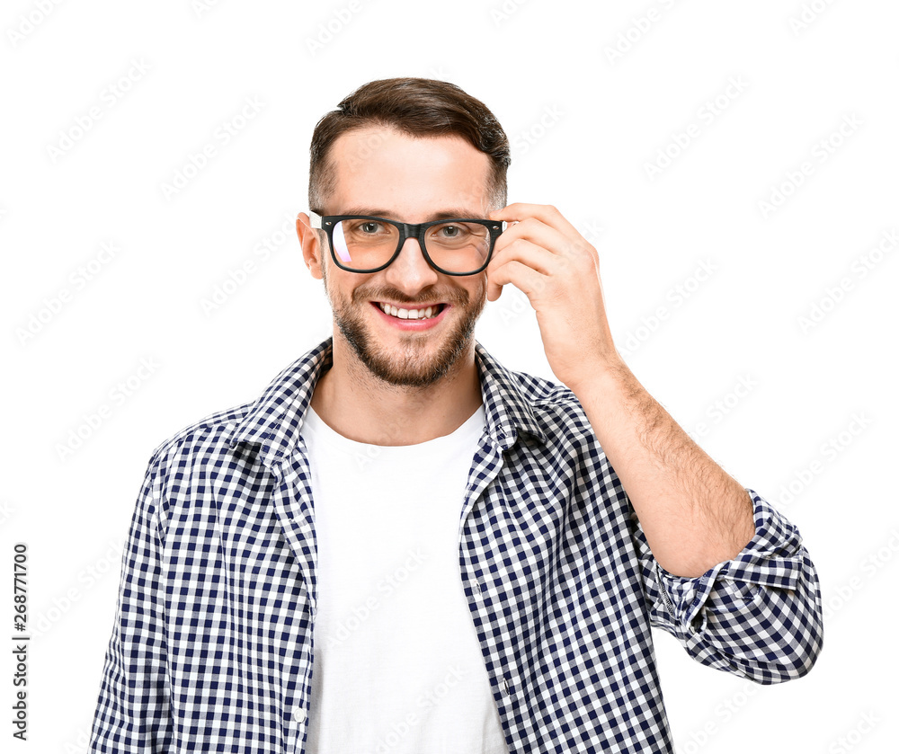 Portrait of handsome man on white background