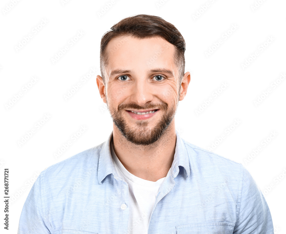 Portrait of handsome man on white background