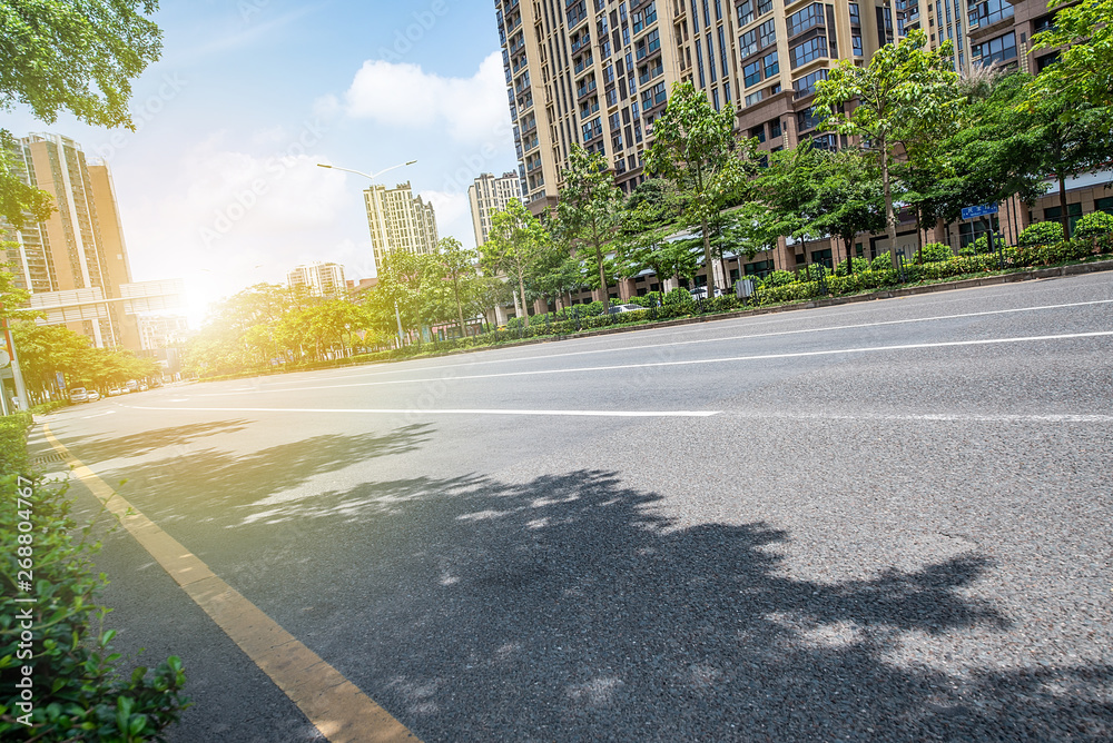 Shenzhen urban architecture and empty urban traffic road surface