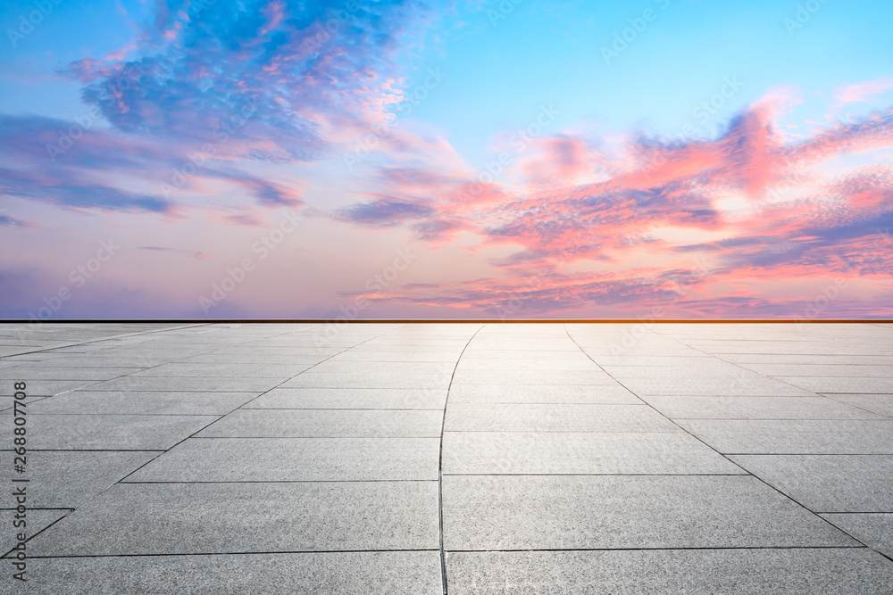 Empty square floor and beautiful sky at sunrise