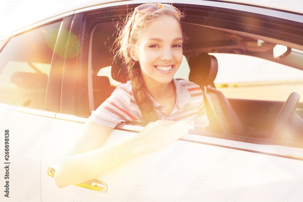 Portrait of Smiling Young Woman Looking out