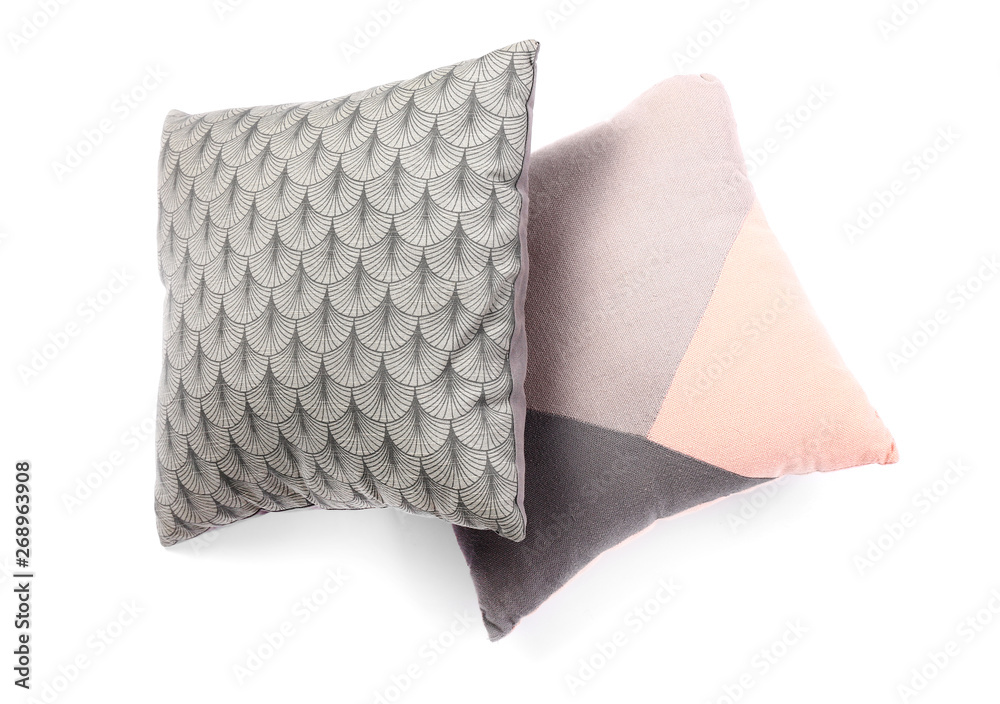 Soft color pillows on white background