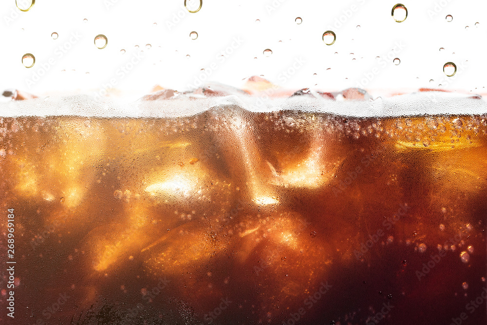 Cola Splashing background with soda bubble. Soft drink or Refreshment.