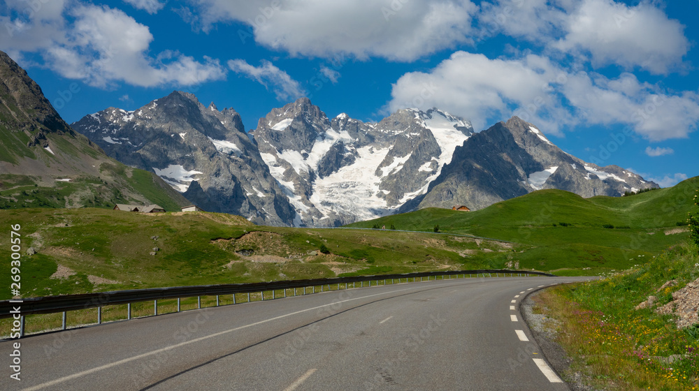 Spectacular snowy Alps tower high above the idyllic countryside in France.