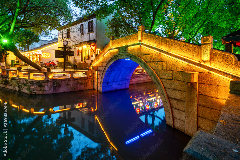 Beautiful Night View of Tongli Ancient Town, Jiangsu Province