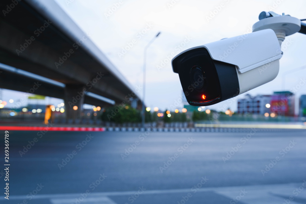 CCTV surveillance camera operating on traffic road