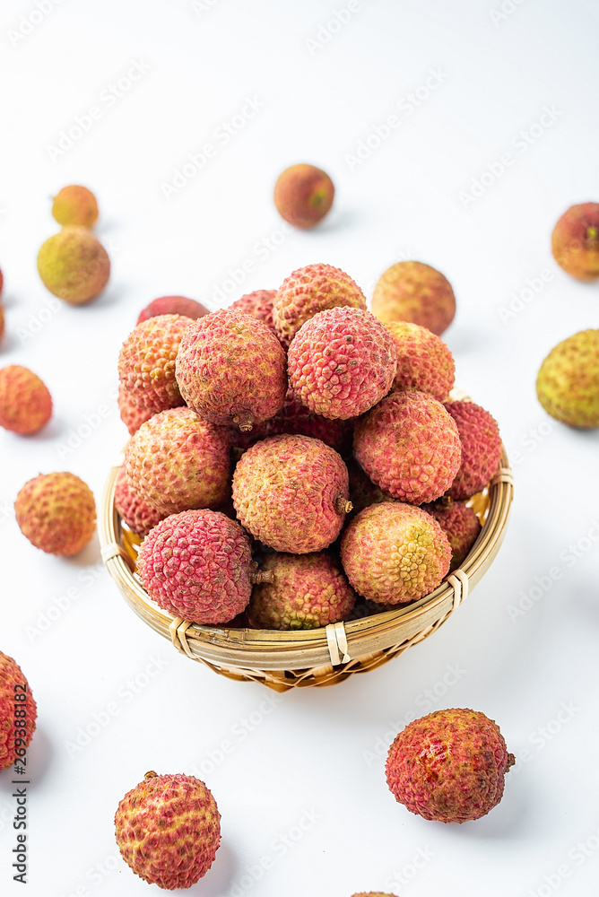 Summer delicious fruit fresh lychee on white background