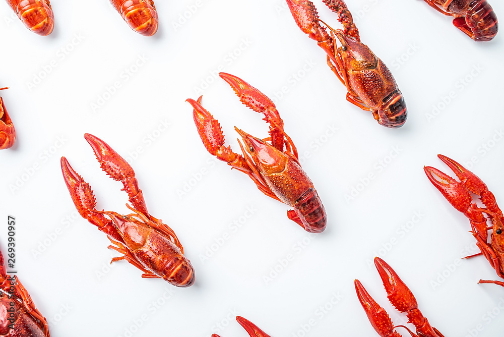 Full screen bright red delicious crayfish background poster