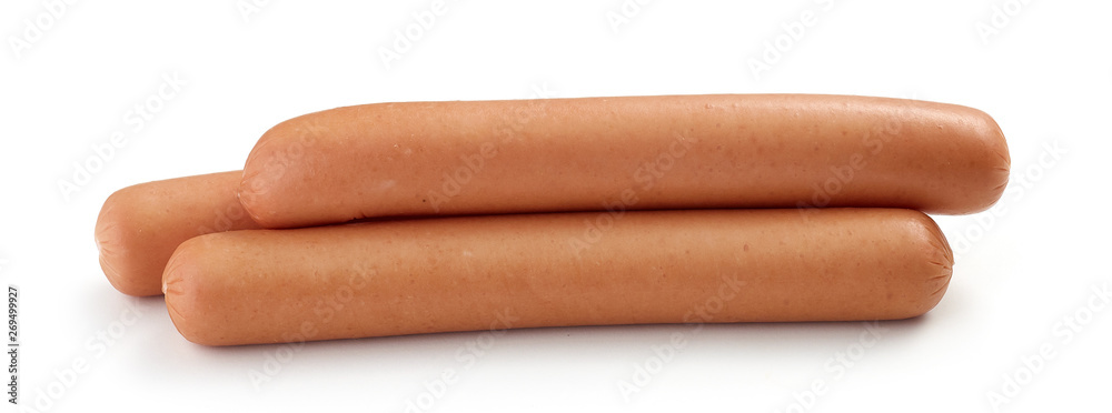 fresh boiled sausages on white background