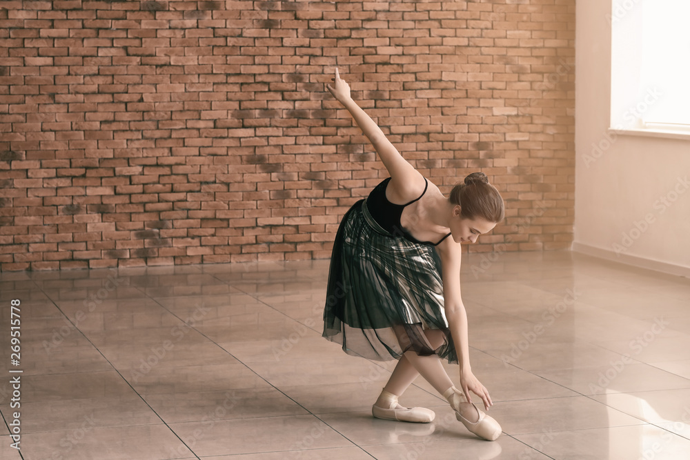 Beautiful young ballerina in dance studio