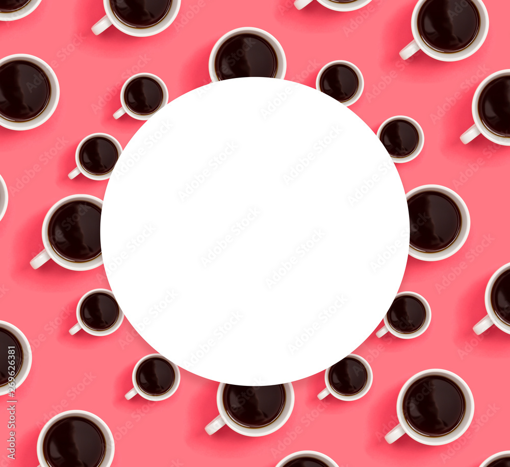 Round frame of coffee cups overhead view flat lay