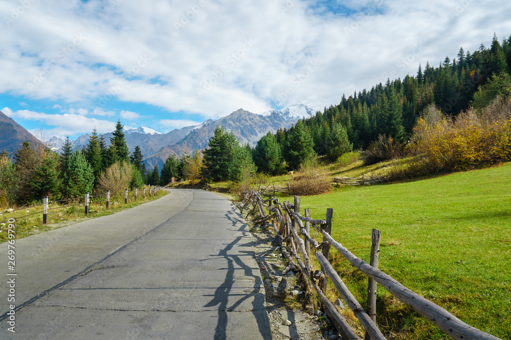 Road in the mountains of Svaneti, beautiful landscape, Georgia