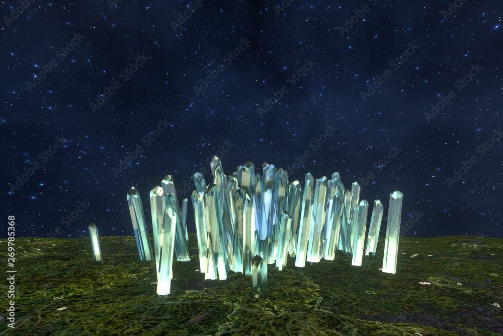 A cluster of precision-cut magic crystal, science fiction and magic theme, 3d rendering.